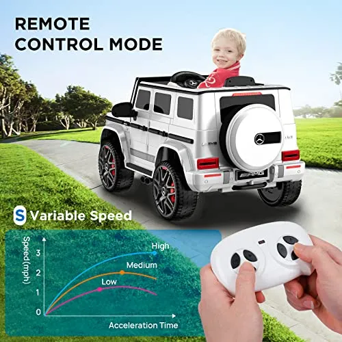 ANPABO Licensed Mercedes-Benz G63 Car for Kids, 12V Ride on Car, Electric Car with Adjustable Door Height, Spring Suspension System, Horn, LED, Music/ USB, Gift for Kids-White