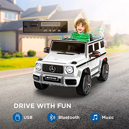 ANPABO Licensed Mercedes-Benz G63 Car for Kids, 12V Ride on Car, Electric Car with Adjustable Door Height, Spring Suspension System, Horn, LED, Music/ USB, Gift for Kids-White