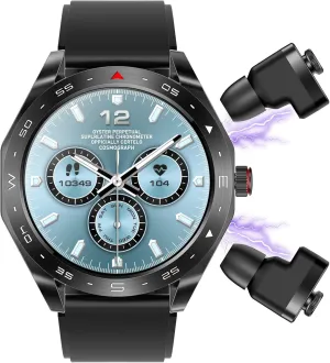 Answer Calls$2 in 1 Bluetooth Smartwatch for Men Android iOS Fitness Tracker Watch(Black) Smart Watch with TWS Earbuds$1.52 Inch gourmet mechanize HD Touch Screen$IP67 Waterproof & 