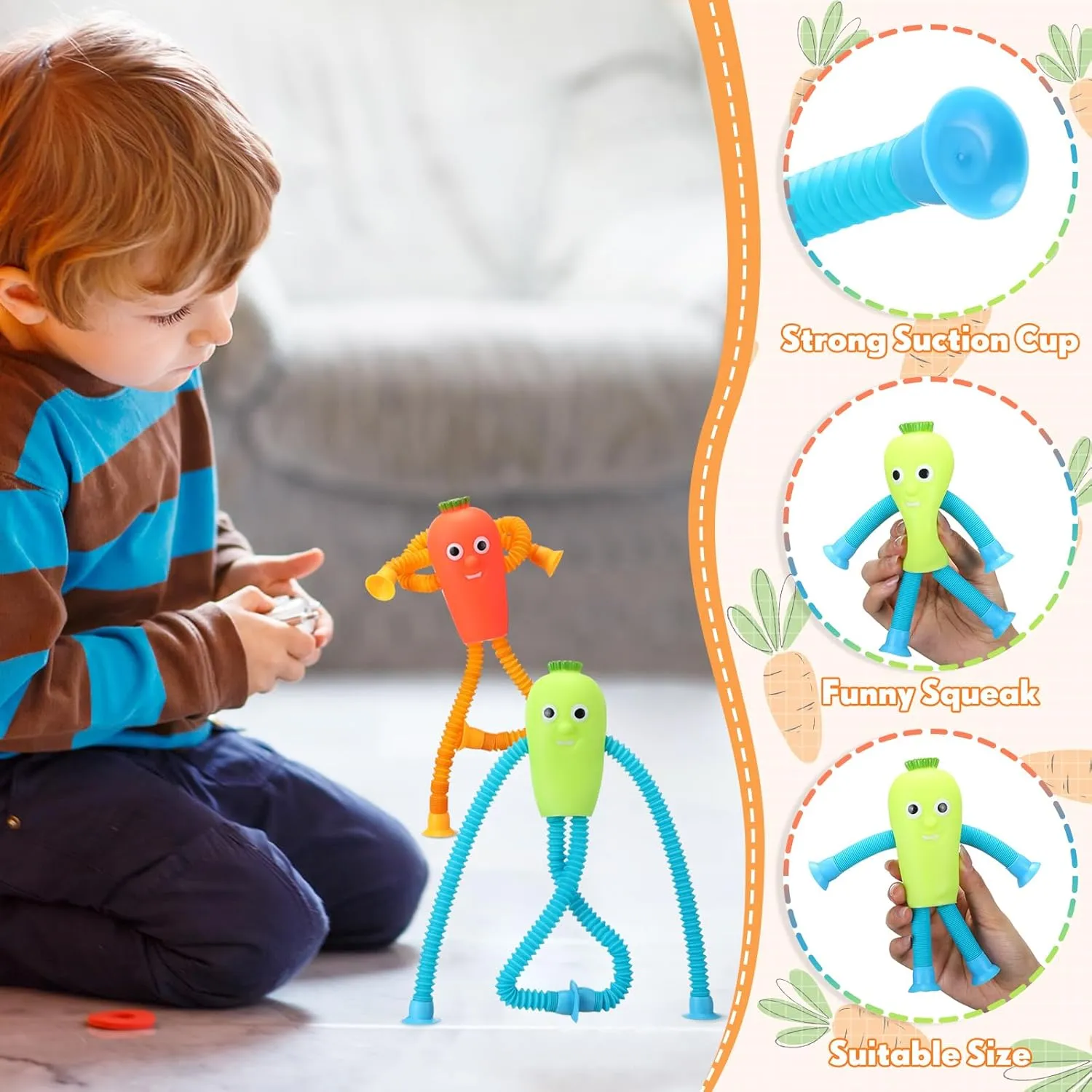 Anxiety Toddler Easter Basket Class Prizes ShinyRelief 12 Pcs Telescopic Suction Cup Carrot Toys Suction Pop Tubes Toys Rubber Carrot intend Fidget Favor for Children with Autistic ADHD 