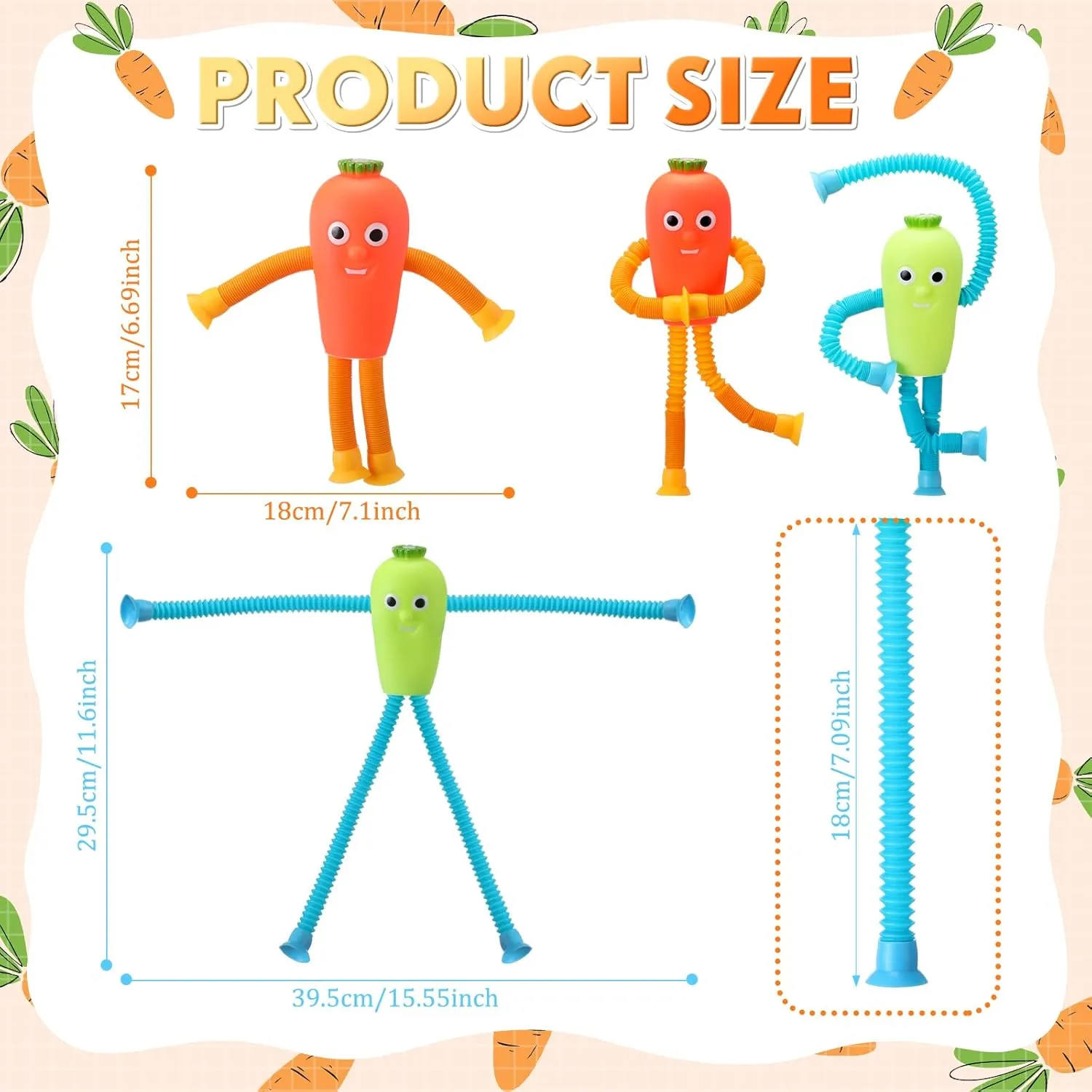 Anxiety Toddler Easter Basket Class Prizes ShinyRelief 12 Pcs Telescopic Suction Cup Carrot Toys Suction Pop Tubes Toys Rubber Carrot intend Fidget Favor for Children with Autistic ADHD 