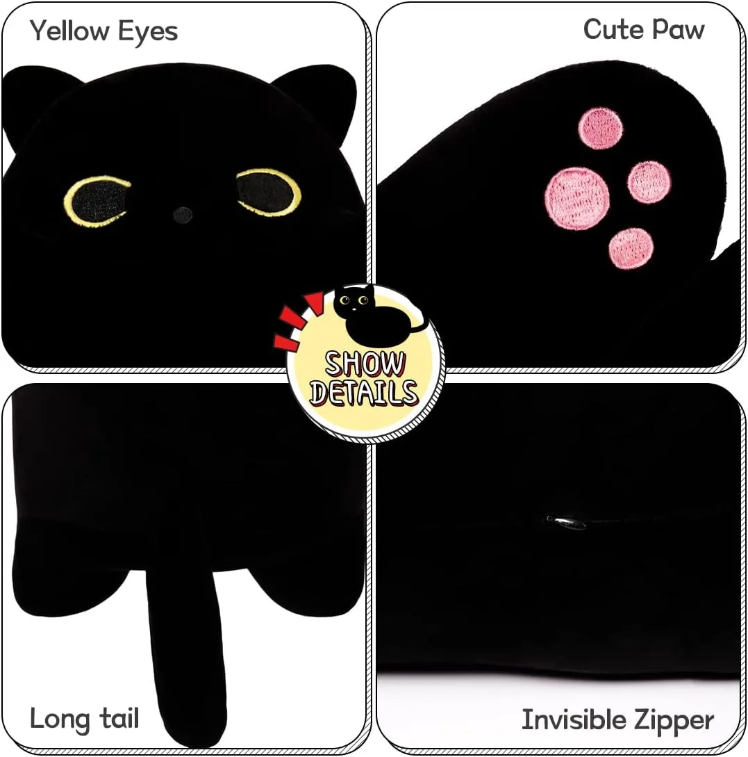 arise impressionistic phenomenon articulate blues erode Gift for Kids (Black, 90cm/35.4in) Black Cat Plush Toy Pillow - Cute Cat 