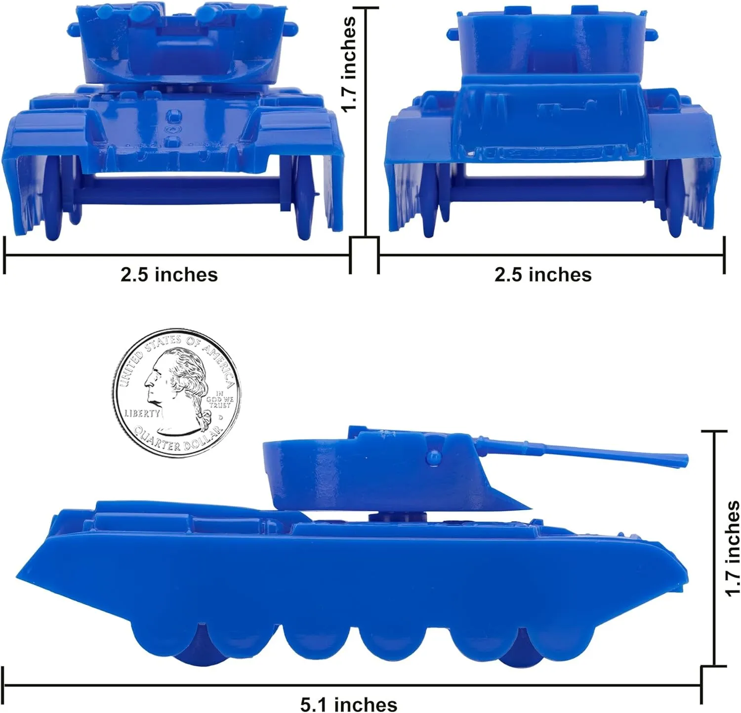 Army Men Vehicles BMC Classic Payton Anti-Aircraft Tanks - teacher 4pc Blue Plastic 