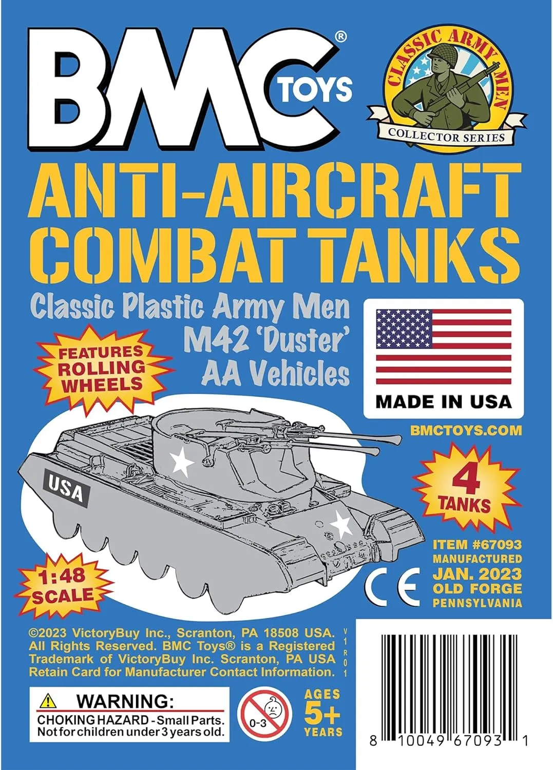 Army Men Vehicles BMC Classic Payton Anti-Aircraft Tanks - teacher 4pc Blue Plastic 