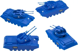 Army Men Vehicles BMC Classic Payton Anti-Aircraft Tanks - teacher 4pc Blue Plastic 