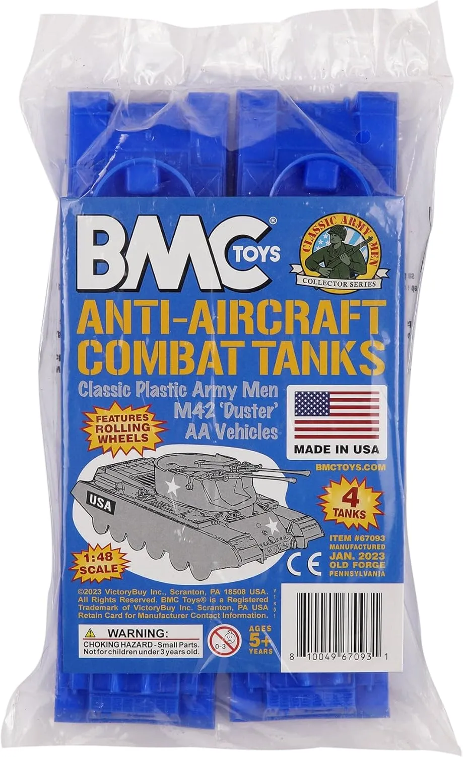 Army Men Vehicles BMC Classic Payton Anti-Aircraft Tanks - teacher 4pc Blue Plastic 