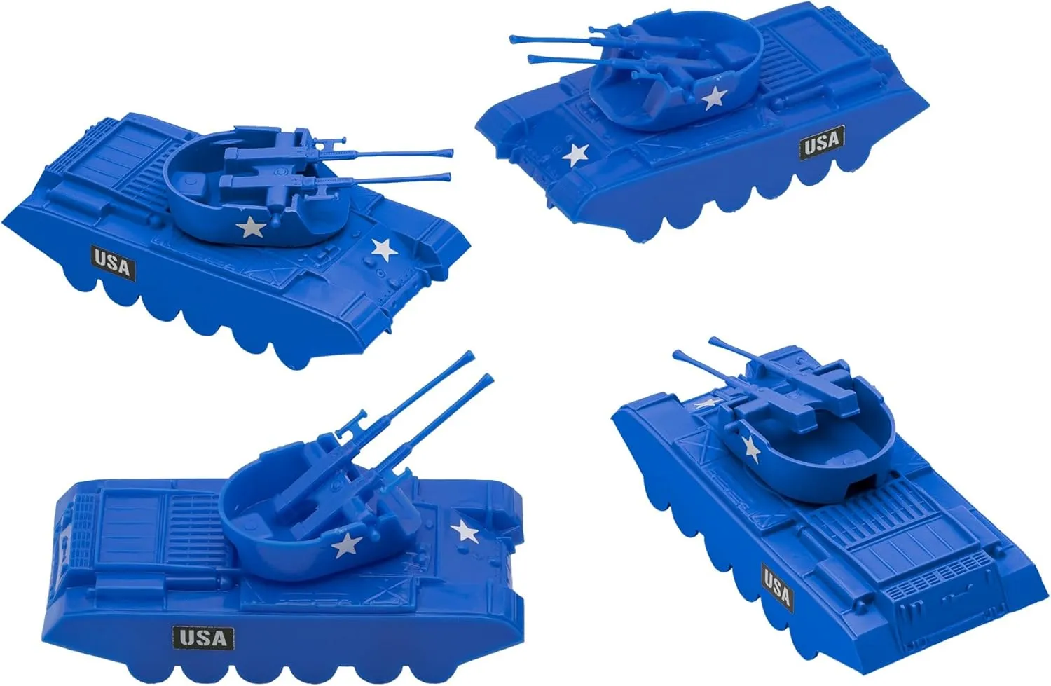 Army Men Vehicles BMC Classic Payton Anti-Aircraft Tanks - teacher 4pc Blue Plastic 