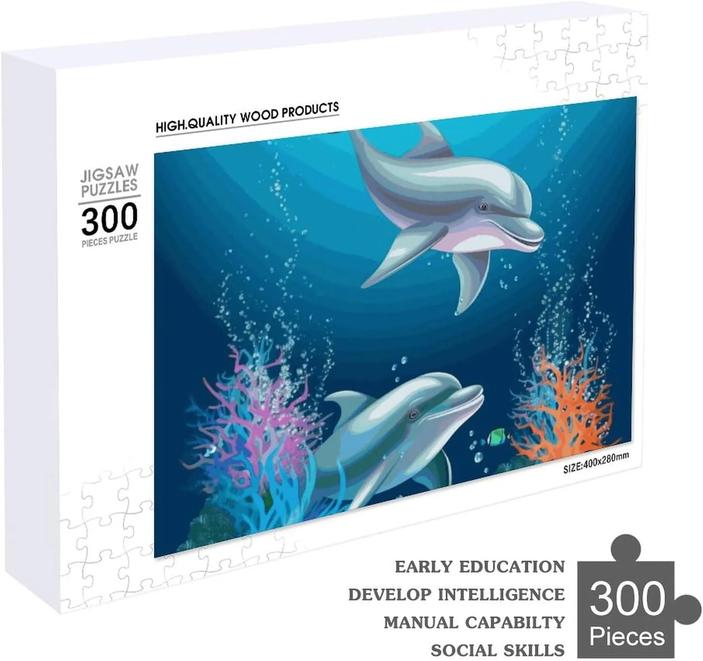 Art Home Decor for Puzzle dislodge Lovers, Family, Friend Creative Gift Toys Dolphin and Fish Wooden Puzzles for Adults 300 PCS Unique Shape Puzzles Wall 