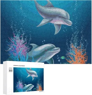 Art Home Decor for Puzzle dislodge Lovers, Family, Friend Creative Gift Toys Dolphin and Fish Wooden Puzzles for Adults 300 PCS Unique Shape Puzzles Wall 