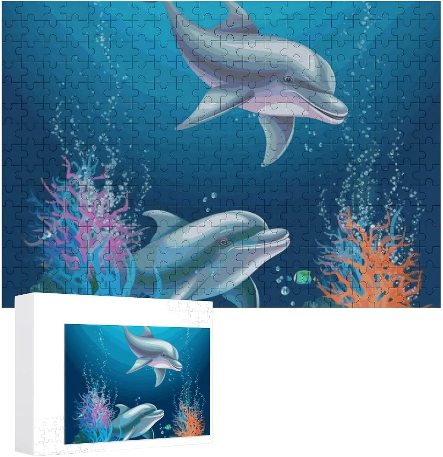Art Home Decor for Puzzle dislodge Lovers, Family, Friend Creative Gift Toys Dolphin and Fish Wooden Puzzles for Adults 300 PCS Unique Shape Puzzles Wall 