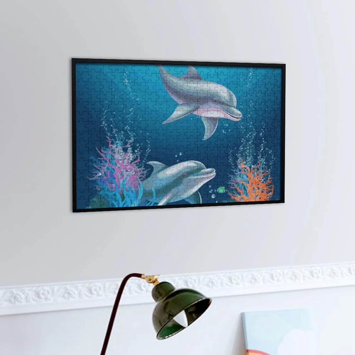 Art Home Decor for Puzzle dislodge Lovers, Family, Friend Creative Gift Toys Dolphin and Fish Wooden Puzzles for Adults 300 PCS Unique Shape Puzzles Wall 