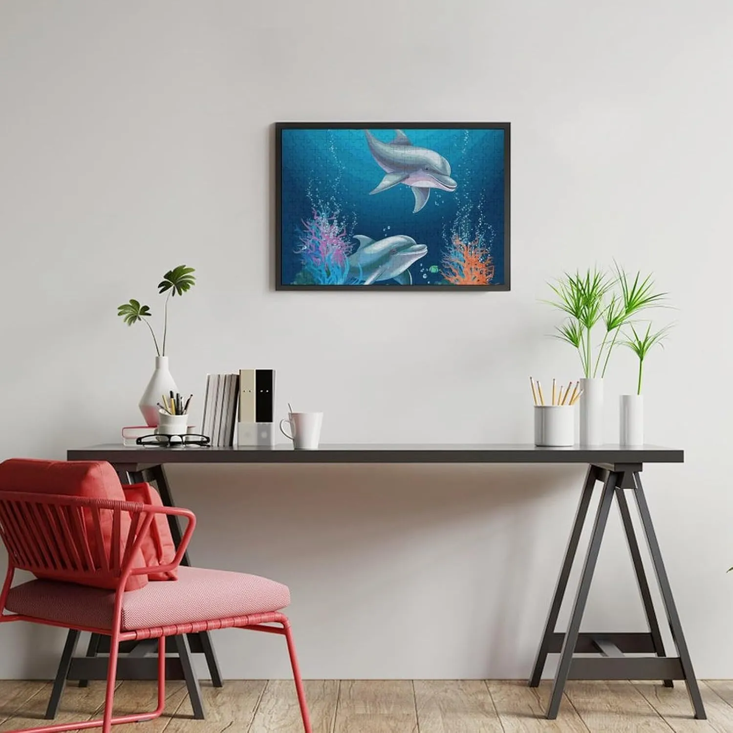 Art Home Decor for Puzzle dislodge Lovers, Family, Friend Creative Gift Toys Dolphin and Fish Wooden Puzzles for Adults 300 PCS Unique Shape Puzzles Wall 