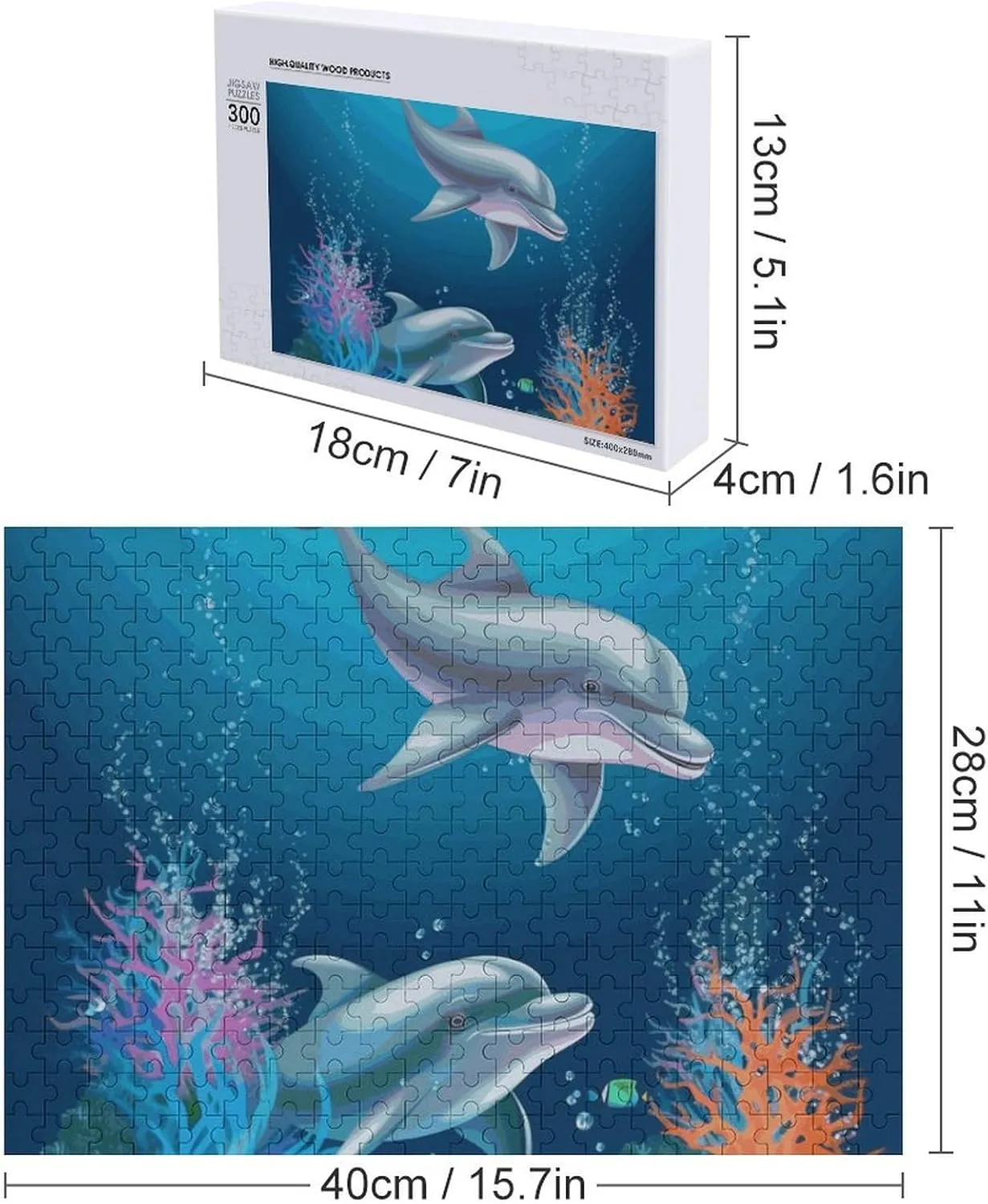 Art Home Decor for Puzzle dislodge Lovers, Family, Friend Creative Gift Toys Dolphin and Fish Wooden Puzzles for Adults 300 PCS Unique Shape Puzzles Wall 