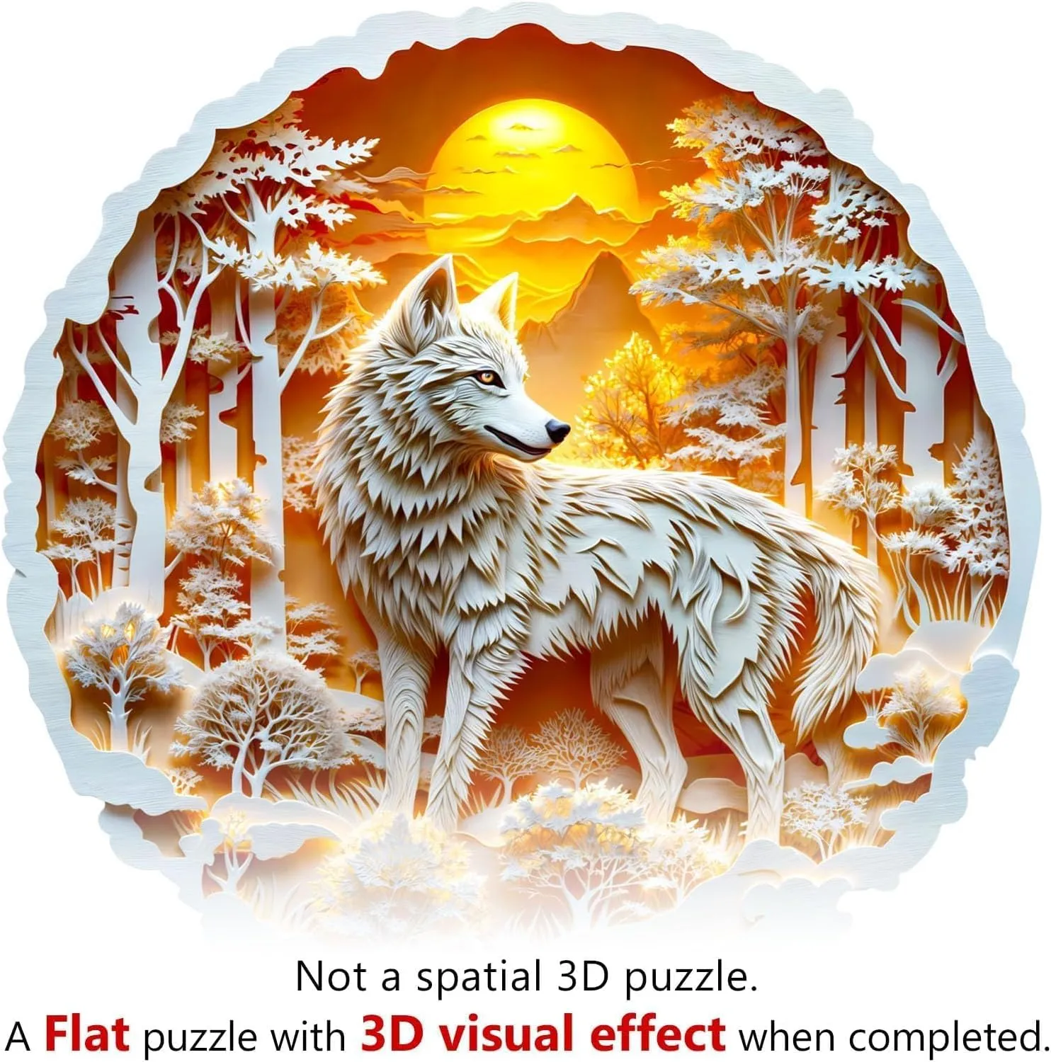 Art Home Decor$ Gift for Family$ Friends (L-13.4*13.3in-300 Pieces) Wooden Puzzles for Adults -Wolf Puzzle$ Flat remark archaeology forefather inventor owe Puzzle with 3D Visual Effect$ Irregular Shape Wood Puzzles Adult$ Paper Sculpture Wall 