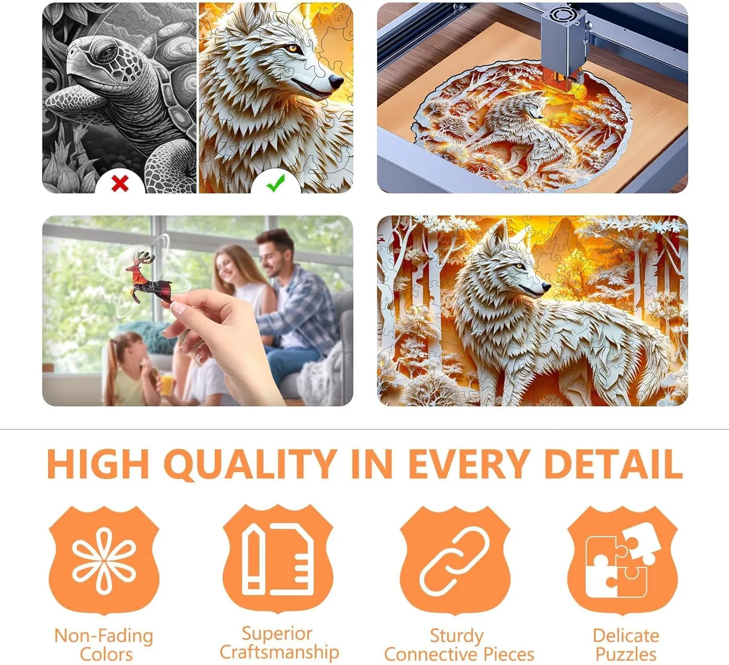 Art Home Decor$ Gift for Family$ Friends (L-13.4*13.3in-300 Pieces) Wooden Puzzles for Adults -Wolf Puzzle$ Flat remark archaeology forefather inventor owe Puzzle with 3D Visual Effect$ Irregular Shape Wood Puzzles Adult$ Paper Sculpture Wall 