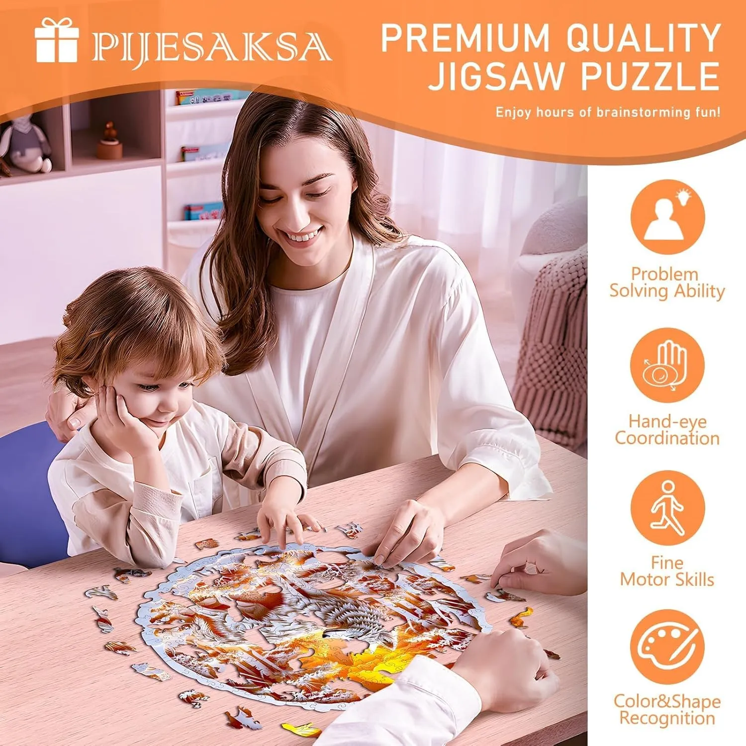 Art Home Decor$ Gift for Family$ Friends (L-13.4*13.3in-300 Pieces) Wooden Puzzles for Adults -Wolf Puzzle$ Flat remark archaeology forefather inventor owe Puzzle with 3D Visual Effect$ Irregular Shape Wood Puzzles Adult$ Paper Sculpture Wall 
