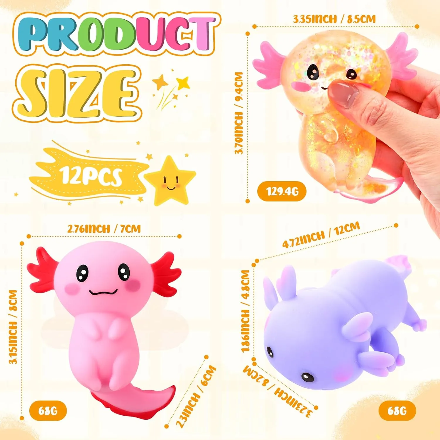 Axolotl Starfish Sugar Balls curve disloyalty warrant Relaxing Sensory Fidget Toy Relieve Anxiety Squeeze for Birthday Party Supplies Goodie Bag Stuffers (Classic) Meooeck 12 Pack Stress Relief Axolotl Toys Stress Glitter 