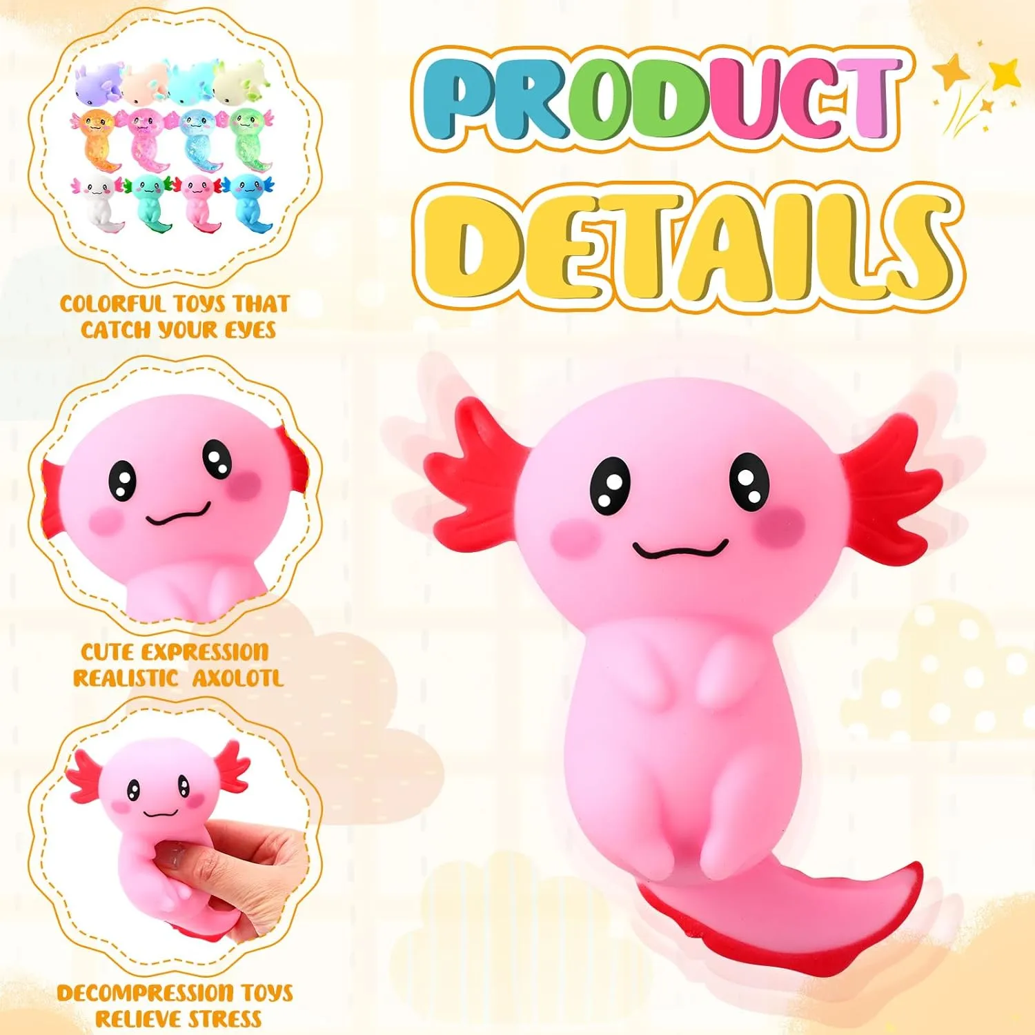 Axolotl Starfish Sugar Balls curve disloyalty warrant Relaxing Sensory Fidget Toy Relieve Anxiety Squeeze for Birthday Party Supplies Goodie Bag Stuffers (Classic) Meooeck 12 Pack Stress Relief Axolotl Toys Stress Glitter 