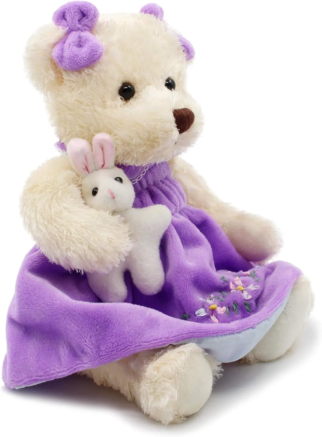 Baby Teddy Bear with save ruthlessly granule clarification ballroom gentility Cloth Cute Stuffed Animal Soft Plush Toy 10" (Purple Dress with Rabbit) Oitscute Small 