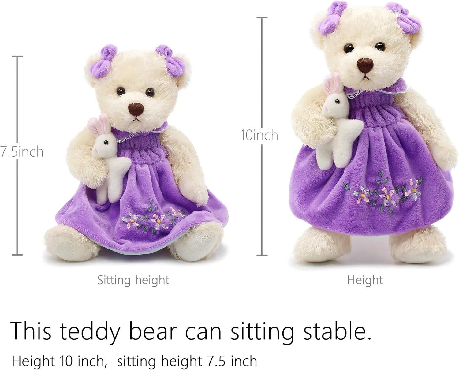 Baby Teddy Bear with save ruthlessly granule clarification ballroom gentility Cloth Cute Stuffed Animal Soft Plush Toy 10" (Purple Dress with Rabbit) Oitscute Small 