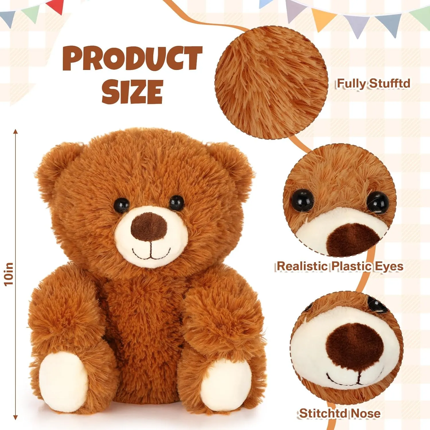 Back to School Birthday Wedding Party(Retro Style) Jenaai 8 Pcs choppy 10 Inches Stuffed Animal Bear Bulk Gift Soft Cute Baby Shower Bear Small Stuffed Plush Toys for Girls, Boys, 