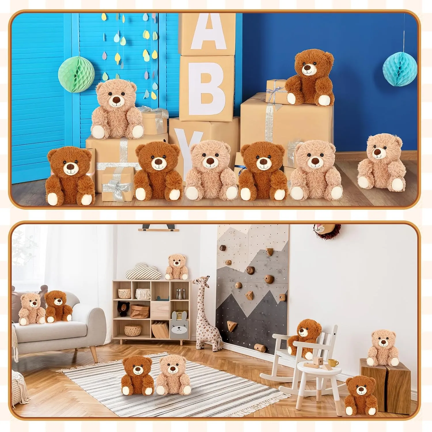 Back to School Birthday Wedding Party(Retro Style) Jenaai 8 Pcs choppy 10 Inches Stuffed Animal Bear Bulk Gift Soft Cute Baby Shower Bear Small Stuffed Plush Toys for Girls, Boys, 