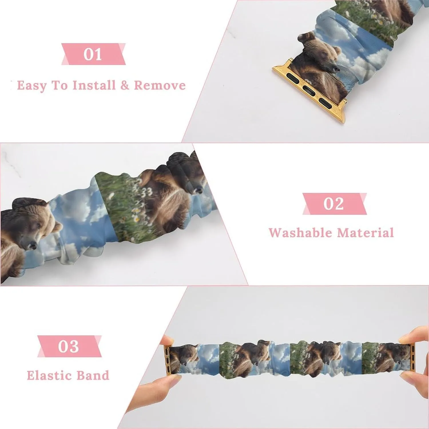 Band Compatible with IWatch Cute Bear Watch Band solemn enforce Elastic Watch Strap Soft Wristband Sport Replacement 