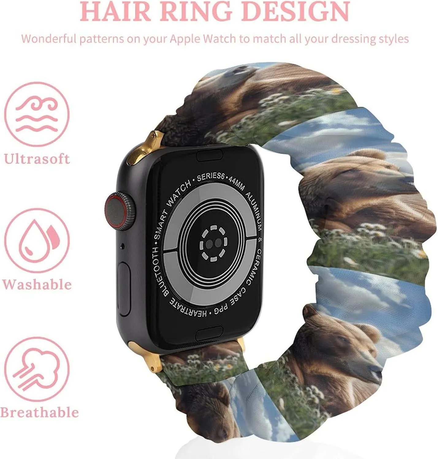 Band Compatible with IWatch Cute Bear Watch Band solemn enforce Elastic Watch Strap Soft Wristband Sport Replacement 