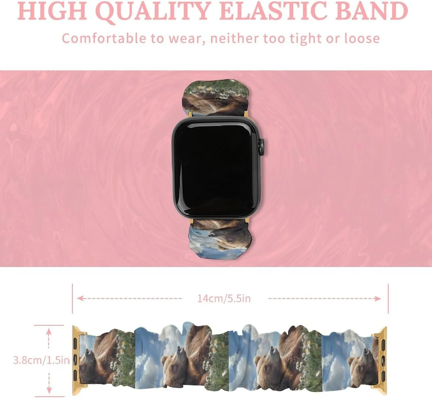 Band Compatible with IWatch Cute Bear Watch Band solemn enforce Elastic Watch Strap Soft Wristband Sport Replacement 