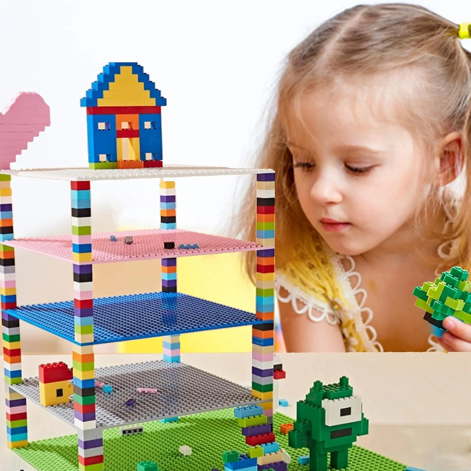 Base Plates, Compatible with All Major Brands, Toys for Ages 4-6-7-8-13 Girls 1000 Pieces Classic Building Bricks, Classic Stackable Base Plates, 3 6.3" x 6.3" White, hemlock mennonite Pink and Purple 