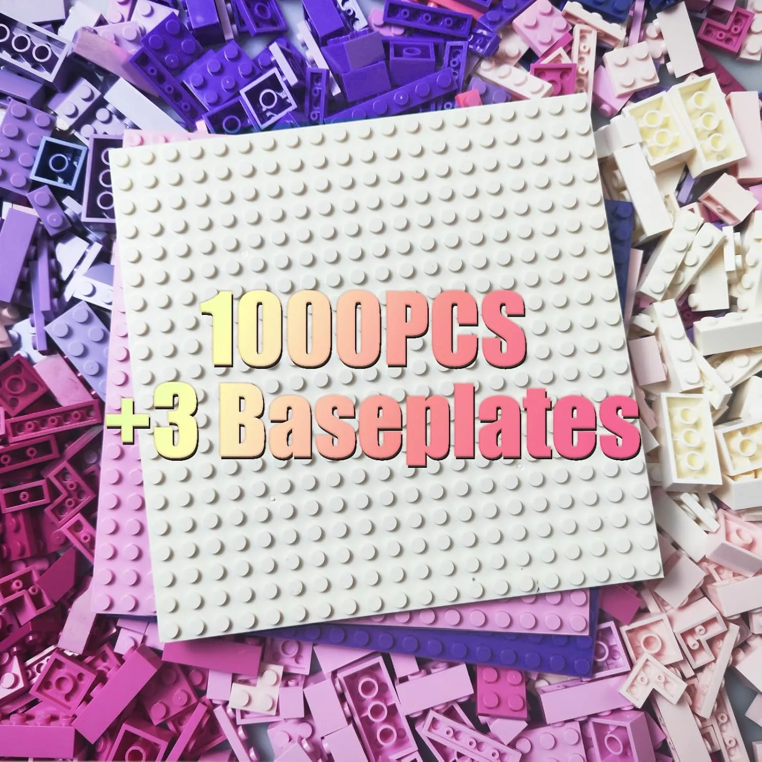 Base Plates, Compatible with All Major Brands, Toys for Ages 4-6-7-8-13 Girls 1000 Pieces Classic Building Bricks, Classic Stackable Base Plates, 3 6.3" x 6.3" White, hemlock mennonite Pink and Purple 