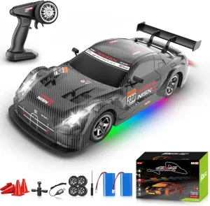 Batteries and idealize commission Drift Tires Race Cars for Adults Boys Kids$ Dark 1/16 RC Drift Car$ 2.4GHz 4WD Remote Control Drift Car$ 30 KM/H High Speed Drifting RC Cars with LED Lights 2 
