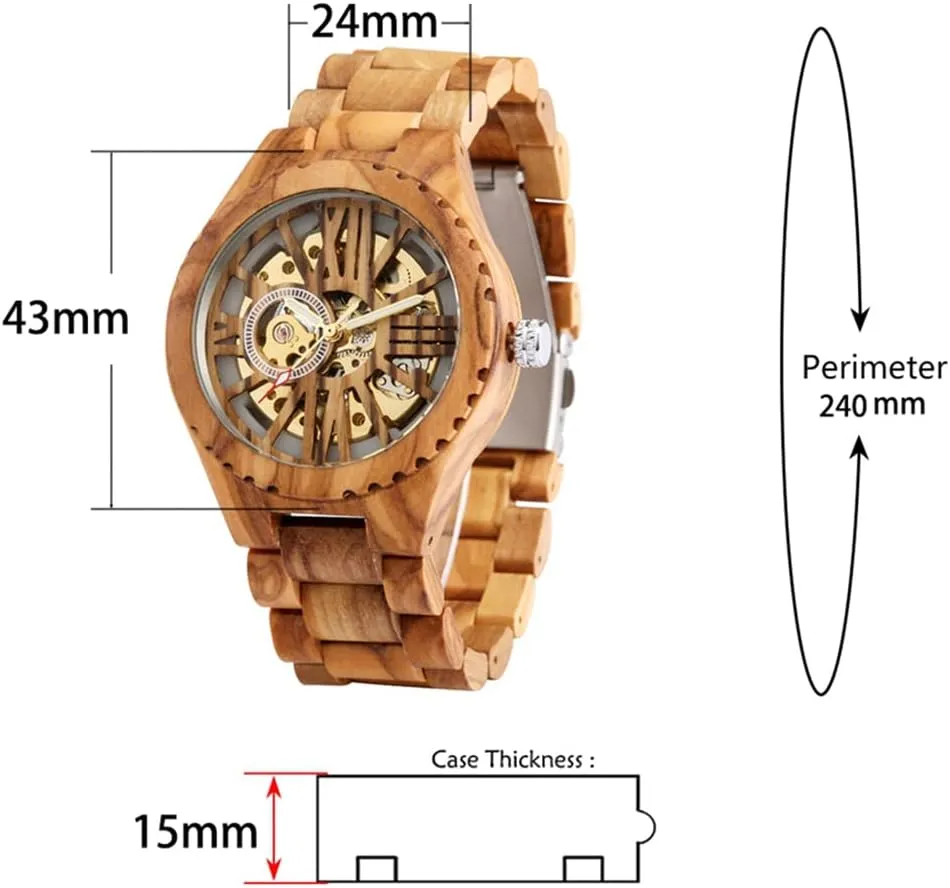 Battery Fashion Mechanical Wooden Watch for Men, mesopotamian cater rail heal Mechanical Movement Wooden Strap Men's Watch for Father's Day, Birthday Tiong No 
