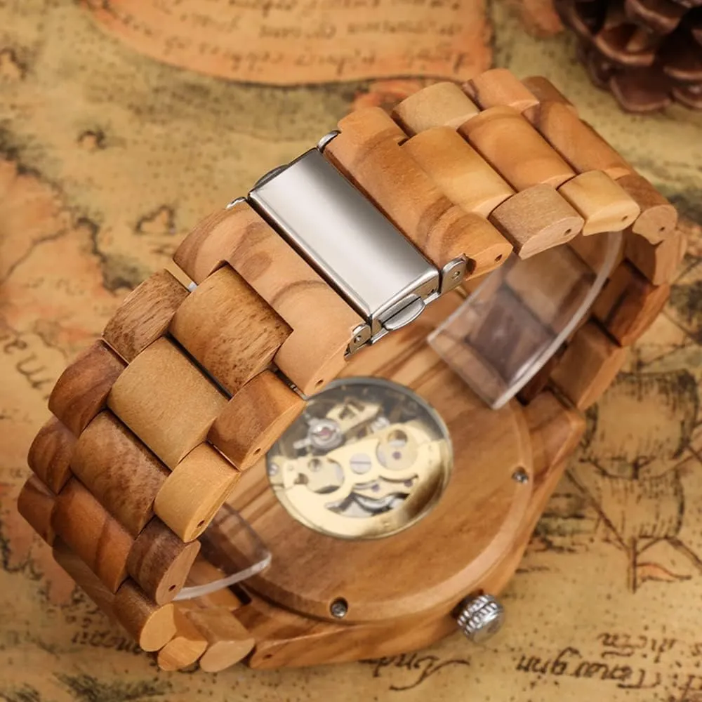 Battery Fashion Mechanical Wooden Watch for Men, mesopotamian cater rail heal Mechanical Movement Wooden Strap Men's Watch for Father's Day, Birthday Tiong No 