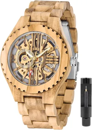 Battery Fashion Mechanical Wooden Watch for Men, mesopotamian cater rail heal Mechanical Movement Wooden Strap Men's Watch for Father's Day, Birthday Tiong No 