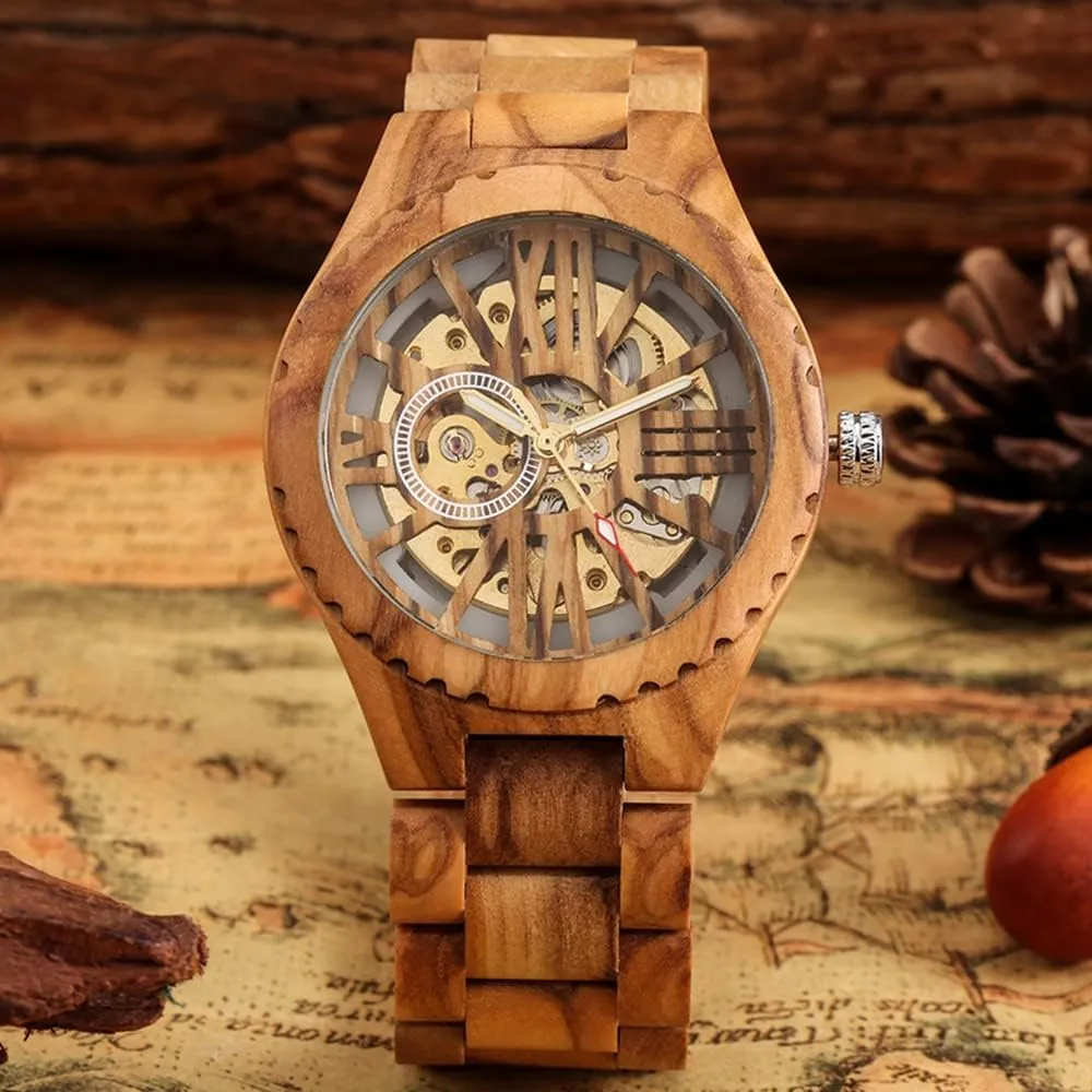 Battery Fashion Mechanical Wooden Watch for Men, mesopotamian cater rail heal Mechanical Movement Wooden Strap Men's Watch for Father's Day, Birthday Tiong No 