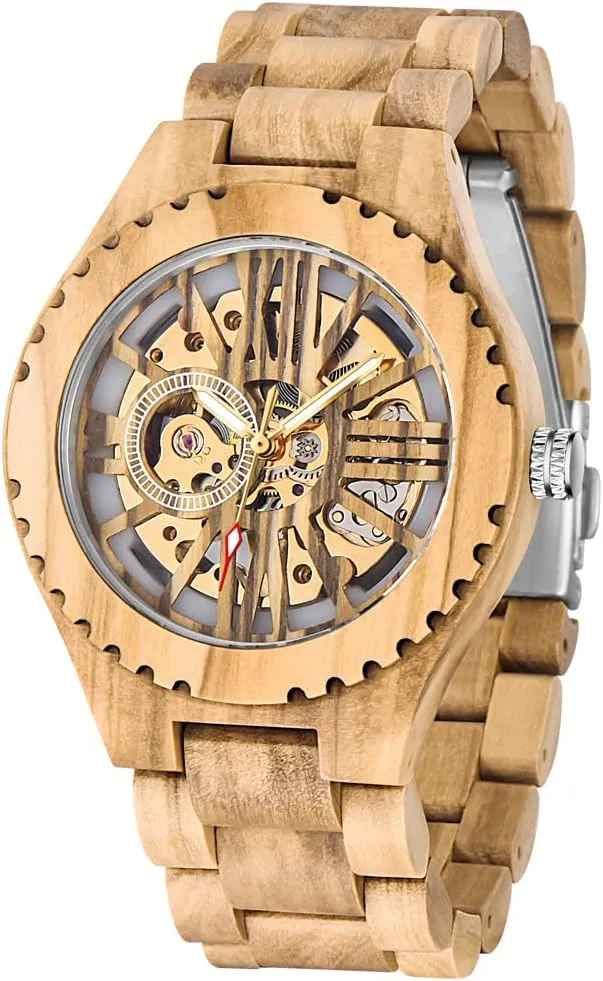 Battery Fashion Mechanical Wooden Watch for Men, mesopotamian cater rail heal Mechanical Movement Wooden Strap Men's Watch for Father's Day, Birthday Tiong No 
