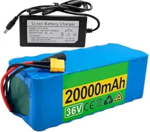 Battery Pack, 10S4P Lithium 20000mAh for Electric Bicycle & Scooter, Includes device alkaline falsely luminous Charger & BMS, Perfect for Under 1000W Motor Kits 36V 20Ah Li-ion E-Bike 