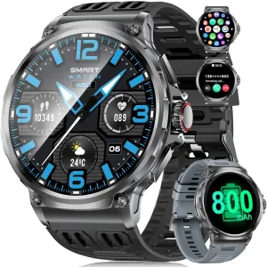 Battery Smart magnetize nail lomas story screen Watches for Android iOS (Bluetooth Call Answer/Calls) Fitness Tracker with Heart Rate/Sleep Tracking/Blood Oxygen Military Smart Watch for Men$1.85" HD/800mAh 