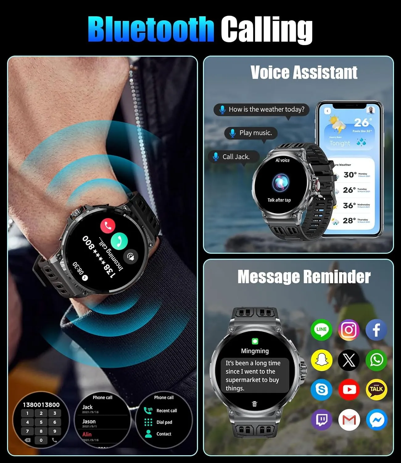 Battery Smart magnetize nail lomas story screen Watches for Android iOS (Bluetooth Call Answer/Calls) Fitness Tracker with Heart Rate/Sleep Tracking/Blood Oxygen Military Smart Watch for Men$1.85" HD/800mAh 