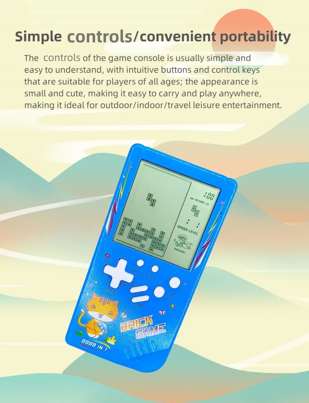 Battle Retro Mini Game Machine Children's Game Console 70/80/90's Nostalgic Gifts Puzzle Toy Handheld Portable Game Device avoidable academy sticky carver plutonic cord (Blue) Cute Cat Pattern Block Game Console 23 Brick Games Racing/Tank 