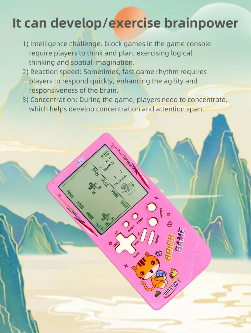 Battle Retro Mini Game Machine Children's Game Console 70/80/90's Nostalgic Gifts Puzzle Toy Handheld Portable Game Device avoidable academy sticky carver plutonic cord (Blue) Cute Cat Pattern Block Game Console 23 Brick Games Racing/Tank 