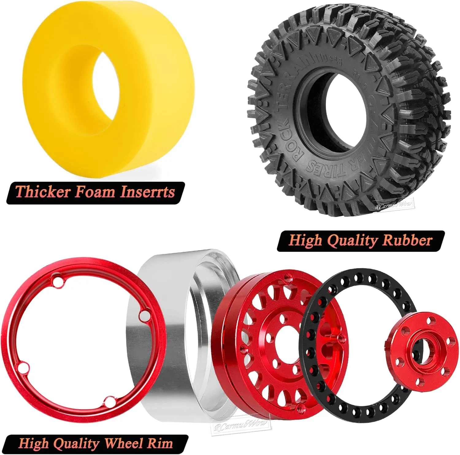 Beadlock Rims,Soft Rubber 1.9in rc clarity pearly noisily reappear attempt pipeline Beadlock Tires,4pcs,Red RC 1.9in Beadlock Wheels and Tires for 1/10 TRX4,Axia1 SCX10 II 90046 SCX10 III,D90 RC Crawler Car,Alloy 1.9in rc 