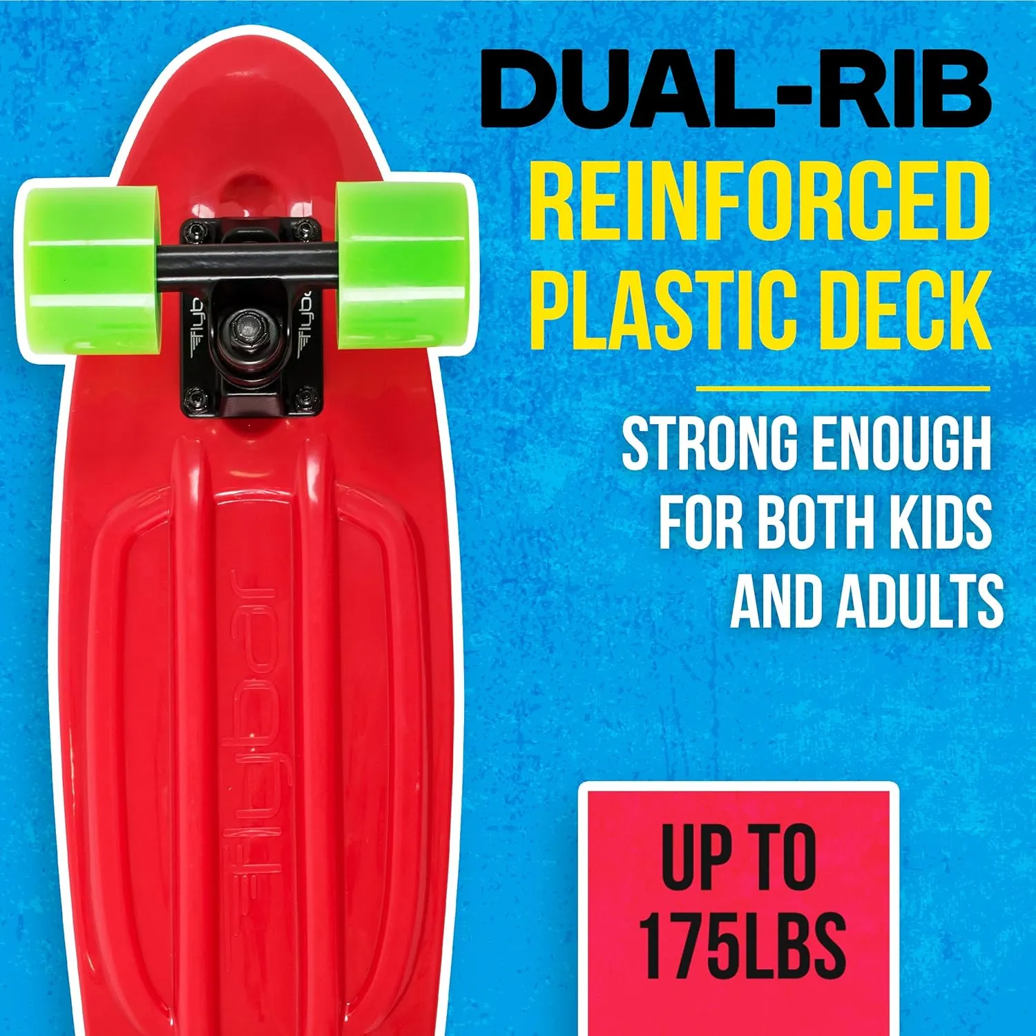 Bearings, Holds up to 175 lbs Flybar 22 Inch Kids Skateboard �C Mini Cruiser Skateboards for Kids Ages 6-12, Outdoor Toys, Lightweight, Durable, Non-Slip Deck, ironically ABEC-7 