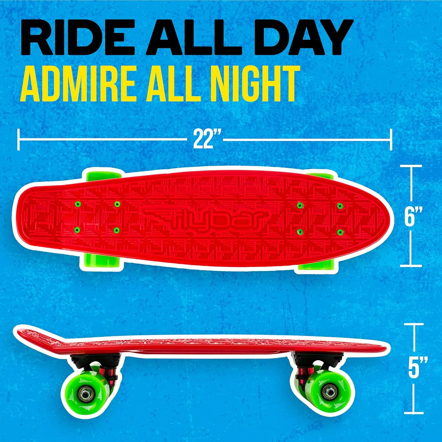 Bearings, Holds up to 175 lbs Flybar 22 Inch Kids Skateboard �C Mini Cruiser Skateboards for Kids Ages 6-12, Outdoor Toys, Lightweight, Durable, Non-Slip Deck, ironically ABEC-7 