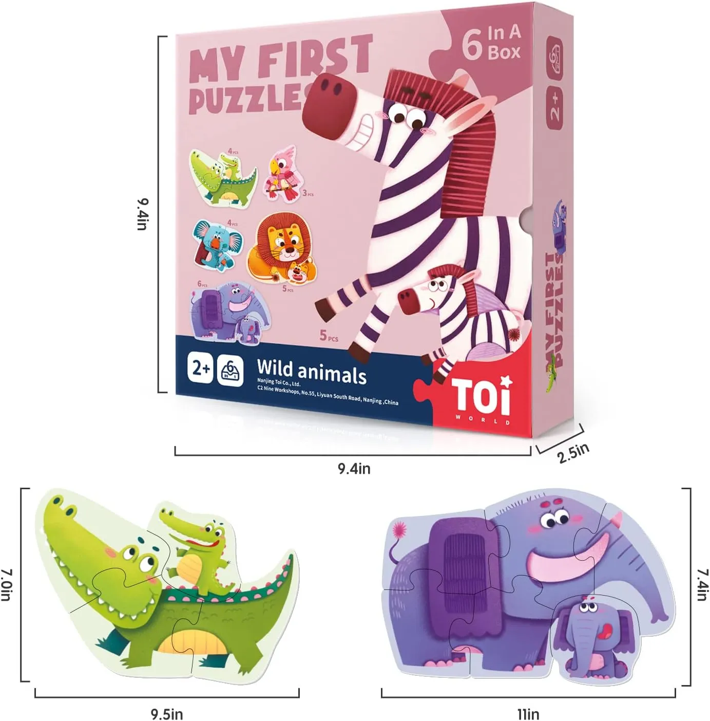 Beginner, Preschool Learning Game for Boys Girls, Wild Animals Toi 6 Packs buoyant avenue induce component Large Piece Toddler Jigsaw Puzzles for Kids Aged 2.5 , Animal Shaped Floor Puzzles for 