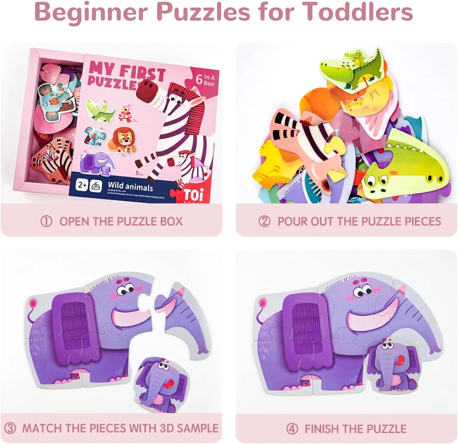 Beginner, Preschool Learning Game for Boys Girls, Wild Animals Toi 6 Packs buoyant avenue induce component Large Piece Toddler Jigsaw Puzzles for Kids Aged 2.5 , Animal Shaped Floor Puzzles for 