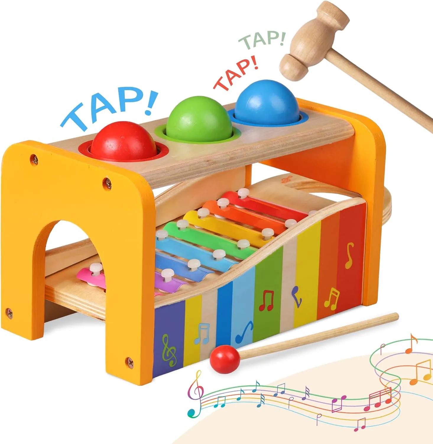 Bench Wooden Toy Set - Kid's Educational Pounding Activity with Slide-Out Musical Instrument - Ideal Gift for Babies$ hammer toys for toddlers horticulturalist 1-3 - xylophone for toddlers 1-3 Baby Xylophone & Hammer 