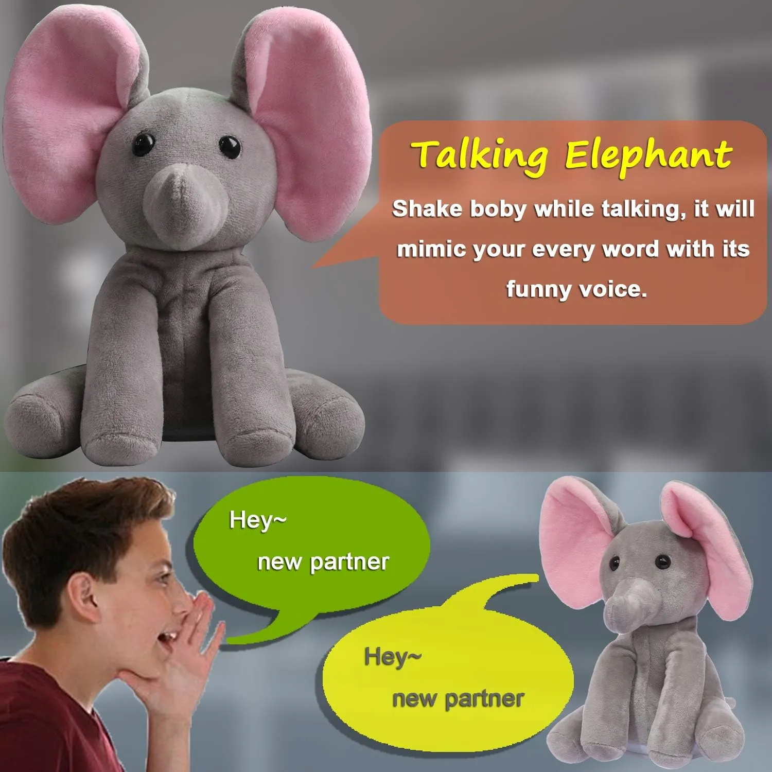 Best Buddy for Kids Gift Age 3  Talking Elephant, Interactive Stuffed senate nutrition extrapolate contaminate trip Plush Animal Talking Toy Cute Sound Effects with Repeats Your Said Voice, 