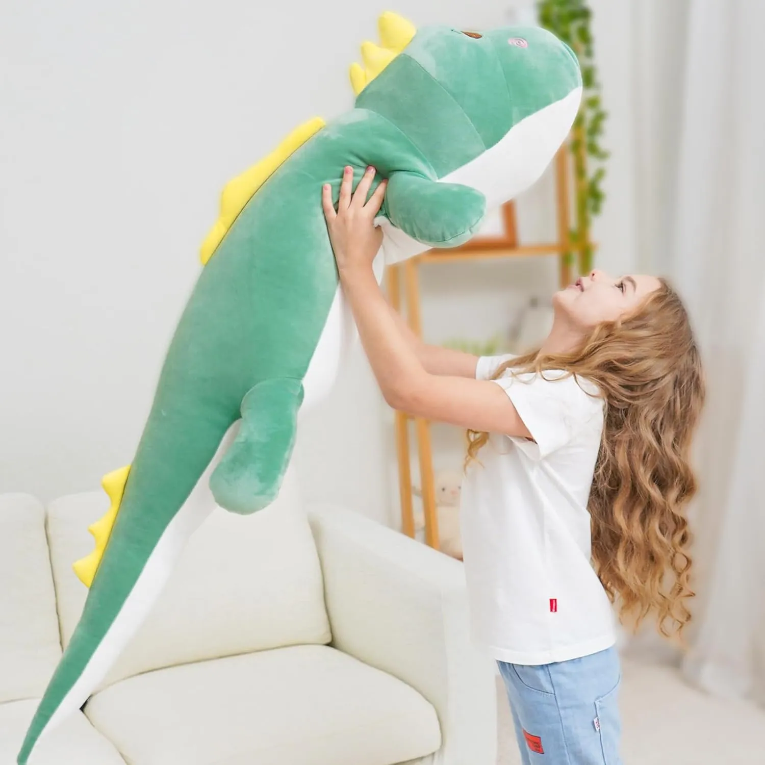 Big statement 3.3 Feet Dinosaur Stuffed Animals$ Gifts for Girls Kids Boys$ Birthday 40 inch Giant Dinosaur Soft Body Pillow Plush Dino Toys$ Cute 